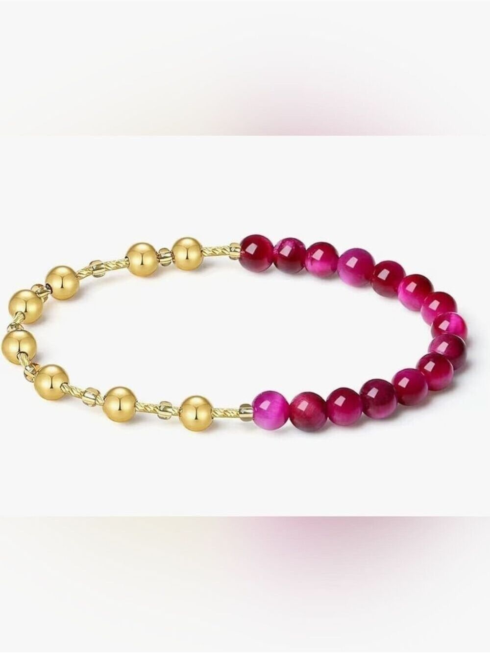 Rose Tiger's Eye Stretch Bracelet, 6MM Beaded 18K Gold Ball Two in One